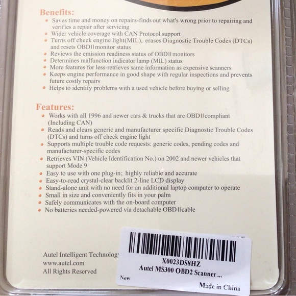 New Autel MS300 OBD2 Scanner Code Reader, Turn Off Check Engine Light - Picture 13 of 15